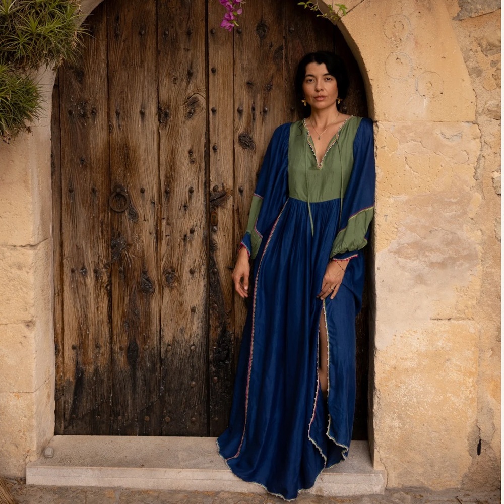 Seraphina dress in custom indigo dyed silk, one of a kind